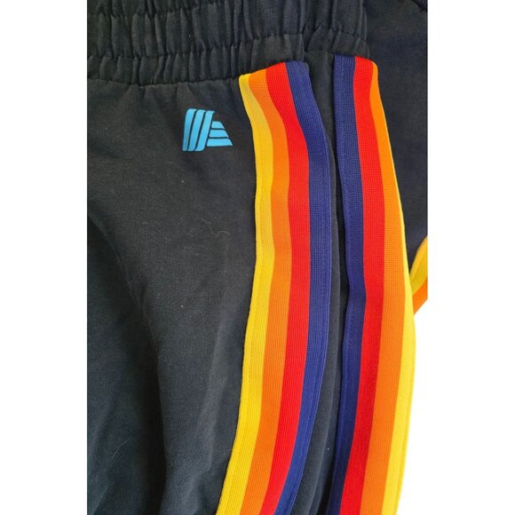 Aldi Black Joggers Rainbow Side Stripes Elastic Waist Comfy boho cottagecore - Picture 6 of 7
